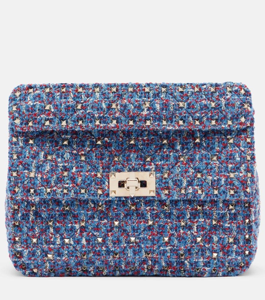 valentino garavani rockstud spike medium tweed top-handle bag