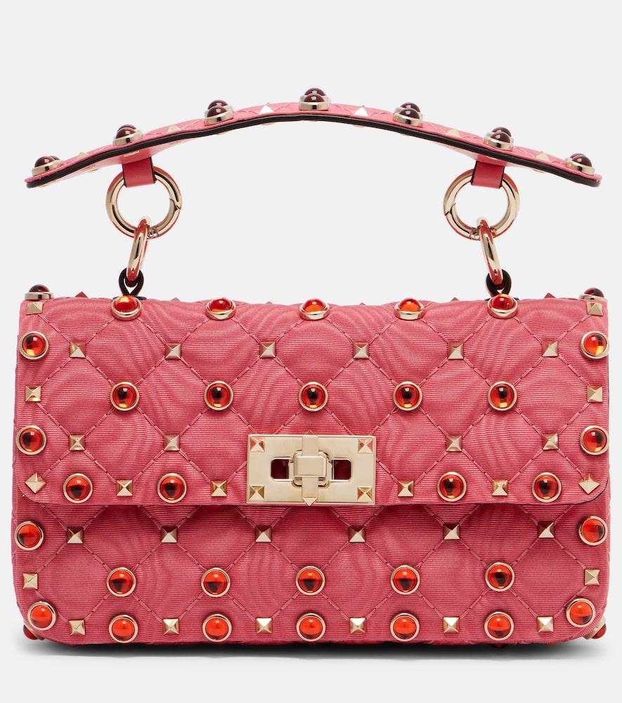 valentino garavani rockstud spike small moiré top-handle bag