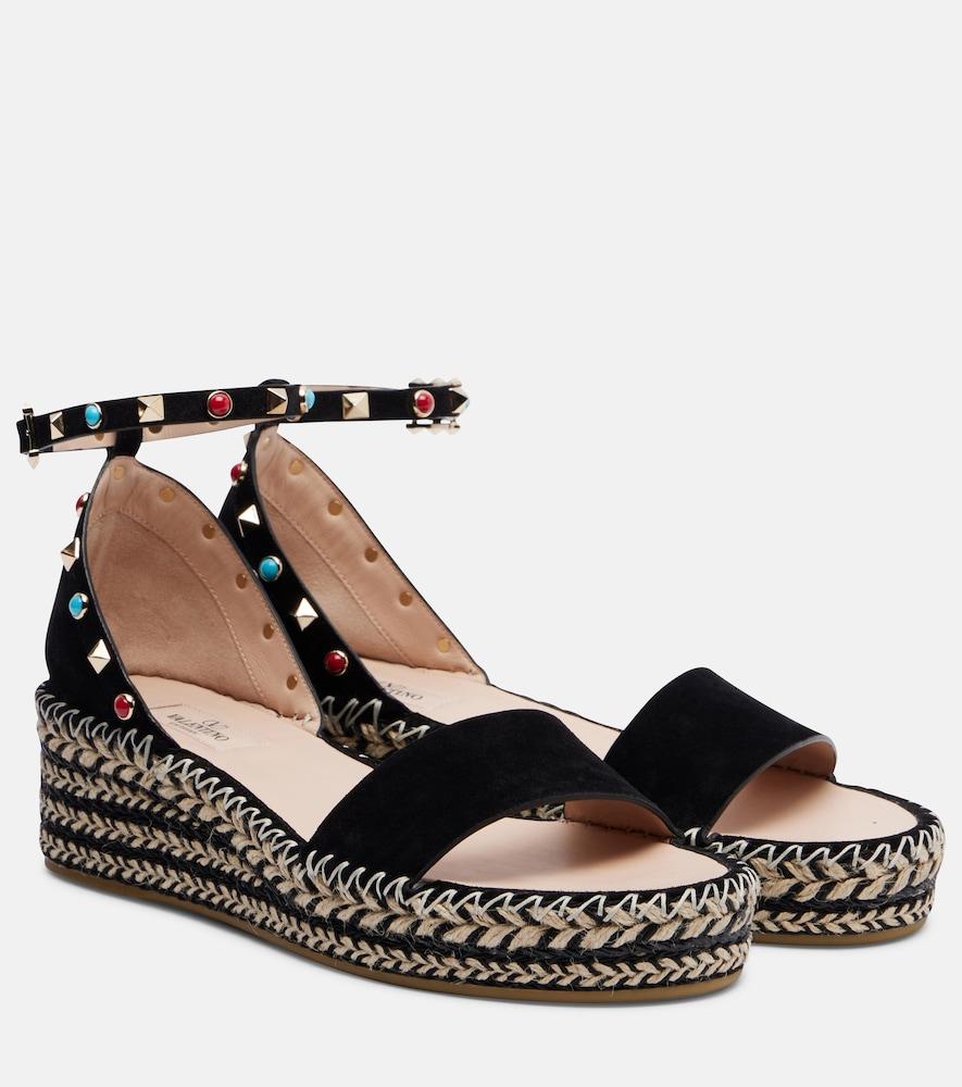 valentino garavani rockstud suede espadrille sandals