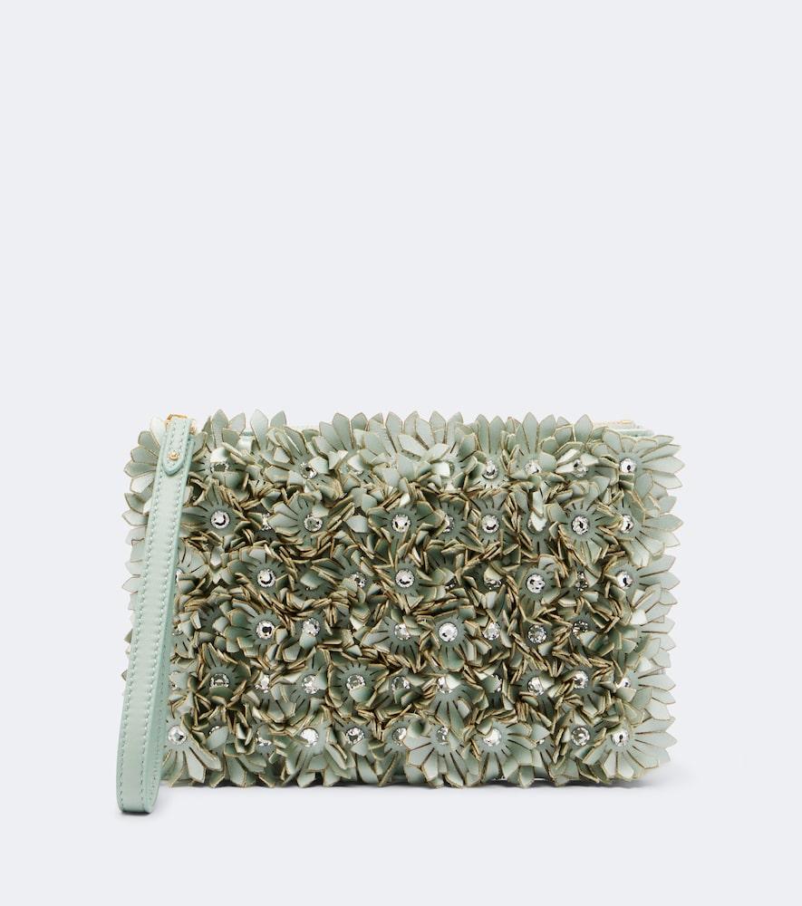 valentino garavani small floral-appliqué leather pouch
