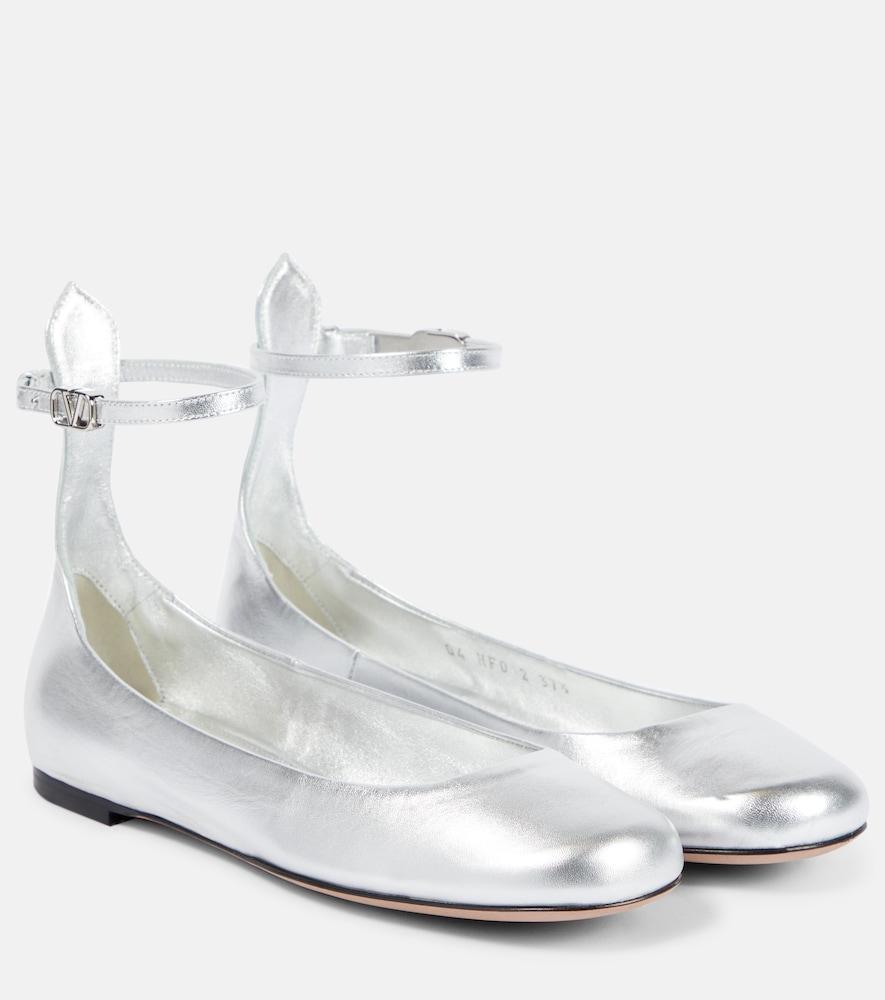 valentino garavani tan-go metallic leather ballet flats