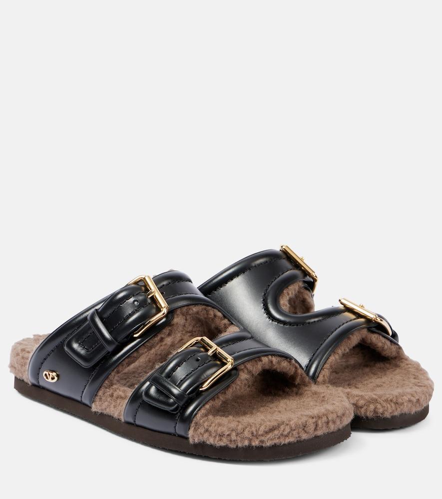 valentino garavani teddy-lined leather sandals