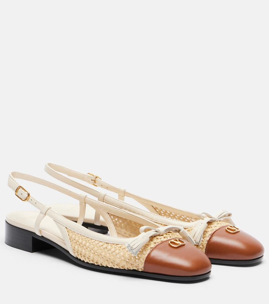 valentino garavani valet du roi leather-trimmed raffia slingback flats