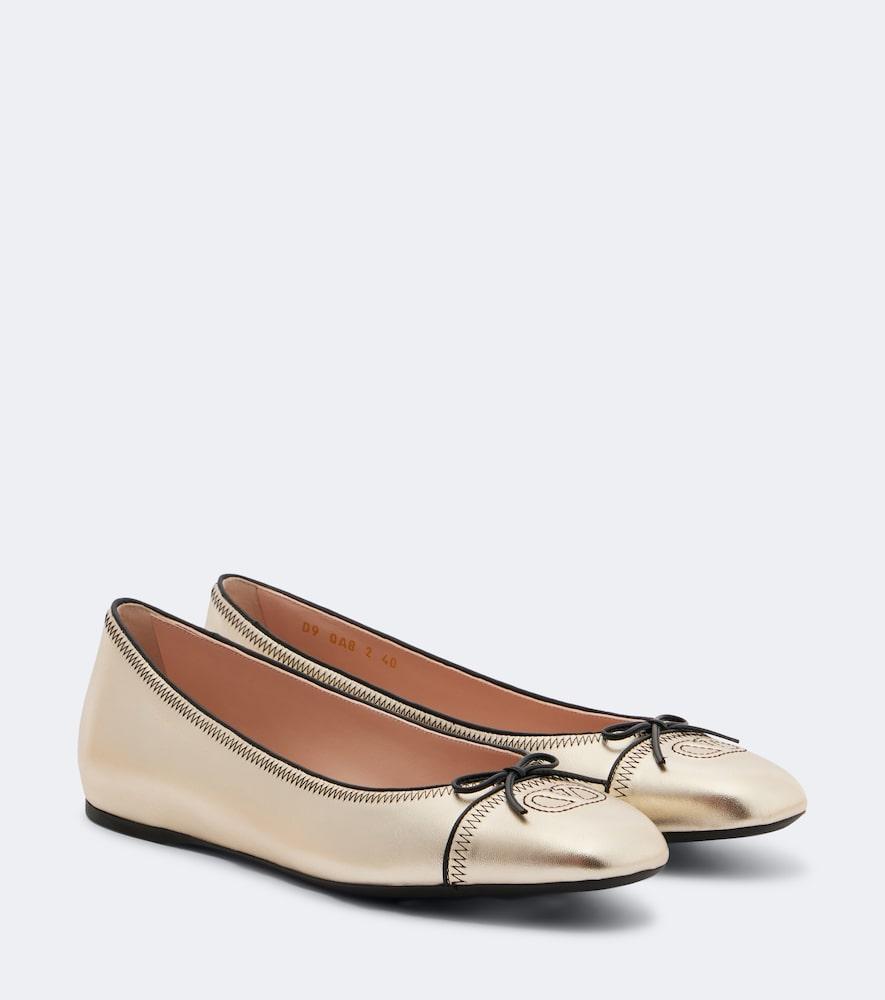 valentino garavani vlogo embroidered metallic leather ballet flats