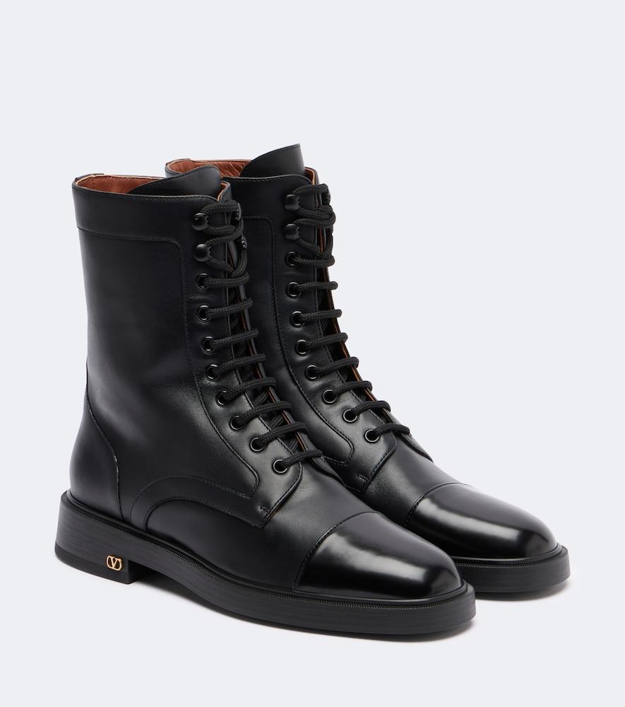 valentino garavani vlogo lace-up leather combat boots
