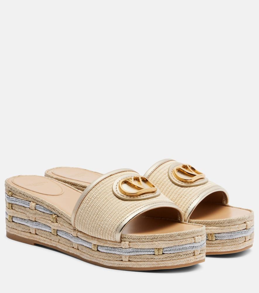 valentino garavani vlogo leather-trimmed espadrille slides