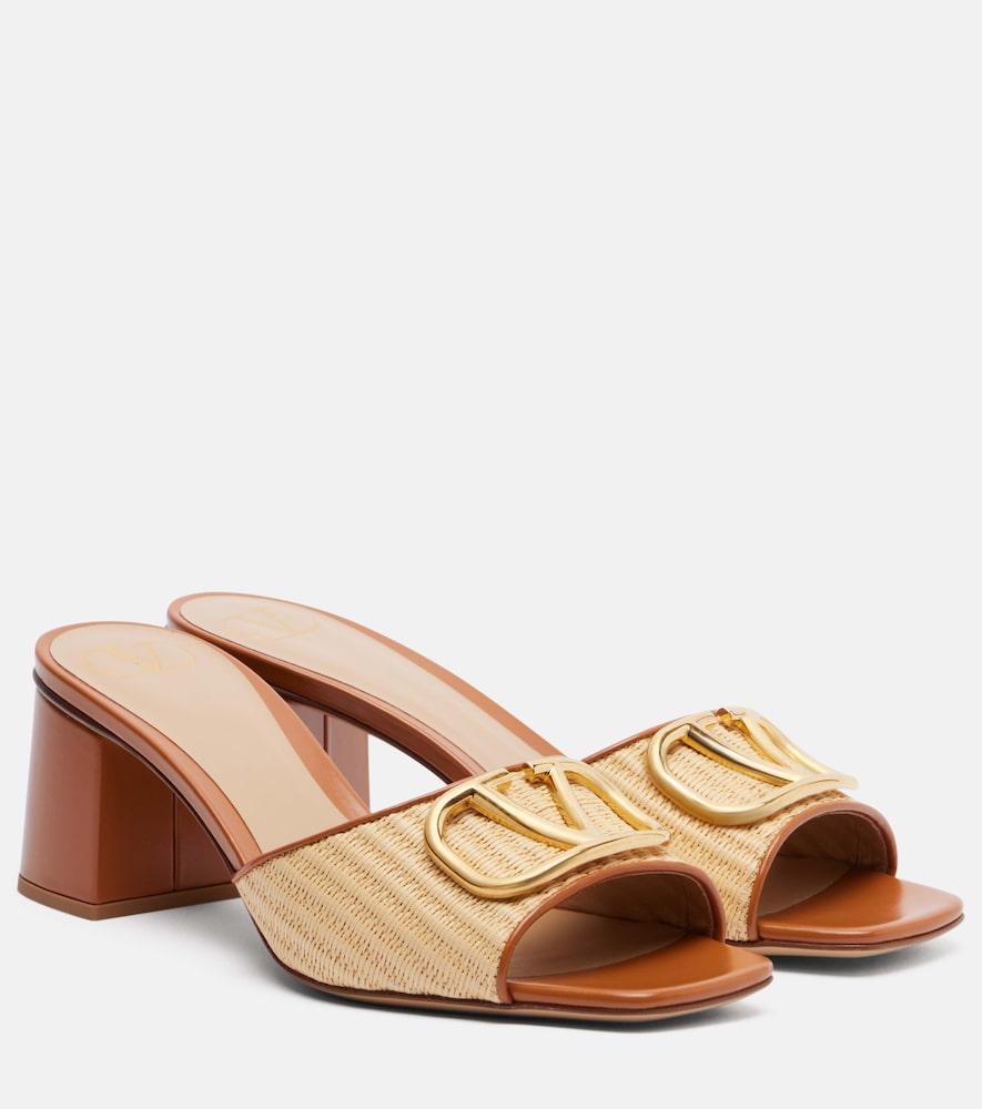 valentino garavani vlogo leather-trimmed raffia sandals