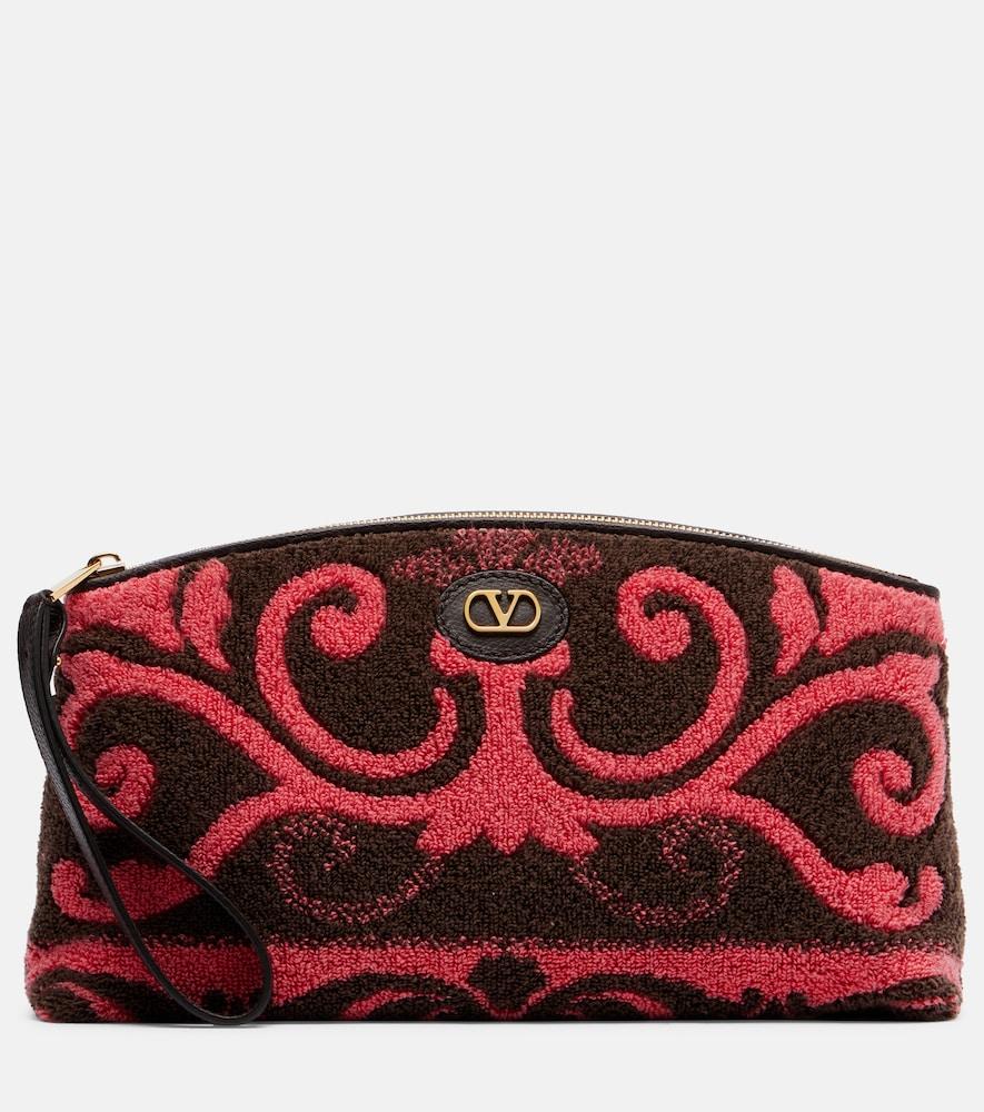 valentino garavani vlogo leather-trimmed terry pouch