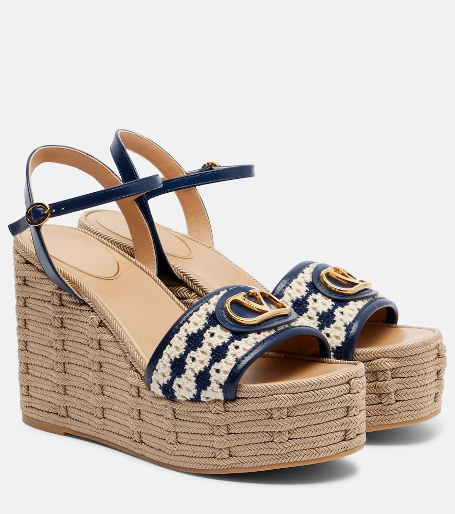 valentino garavani vlogo leather-trimmed wedges