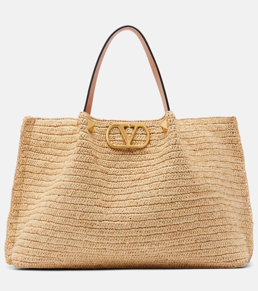 valentino garavani vlogo medium raffia tote bag