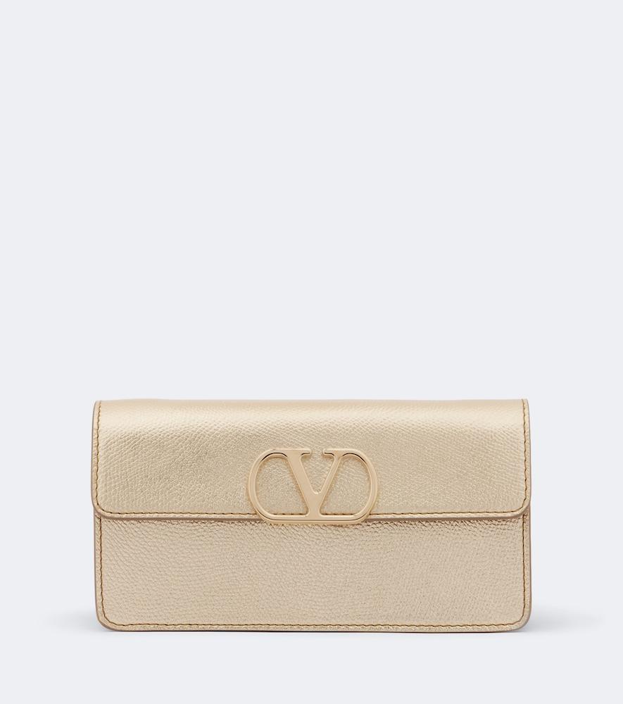 valentino garavani vlogo metallic leather wallet on chain