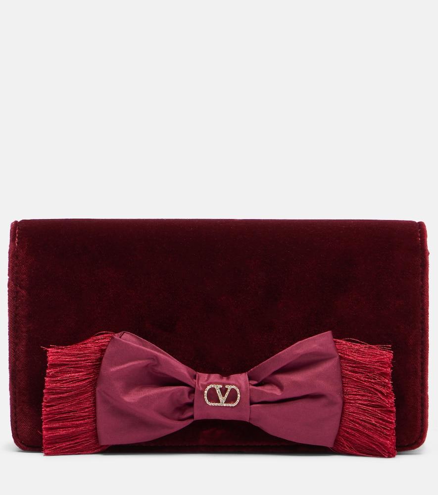 valentino garavani vlogo mini bow-detail velvet clutch
