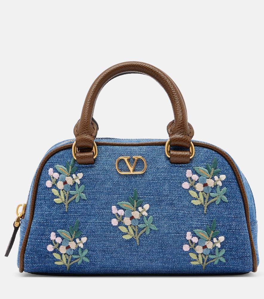 valentino garavani vlogo mini floral denim top-handle bag