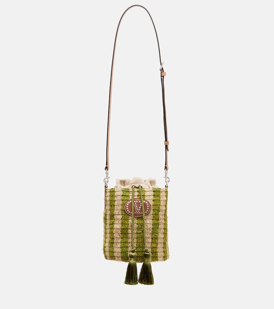 valentino garavani vlogo mini striped raffia crossbody bag