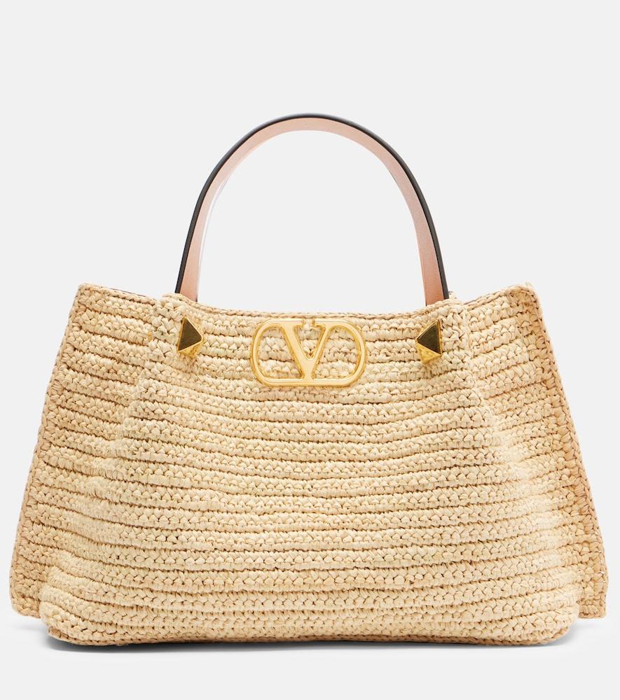 valentino garavani vlogo small raffia top-handle bag