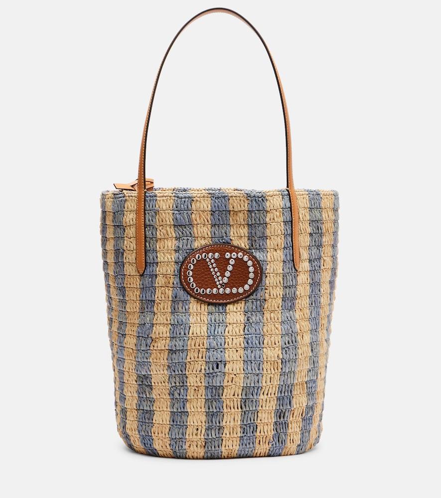 valentino garavani vlogo striped raffia tote bag