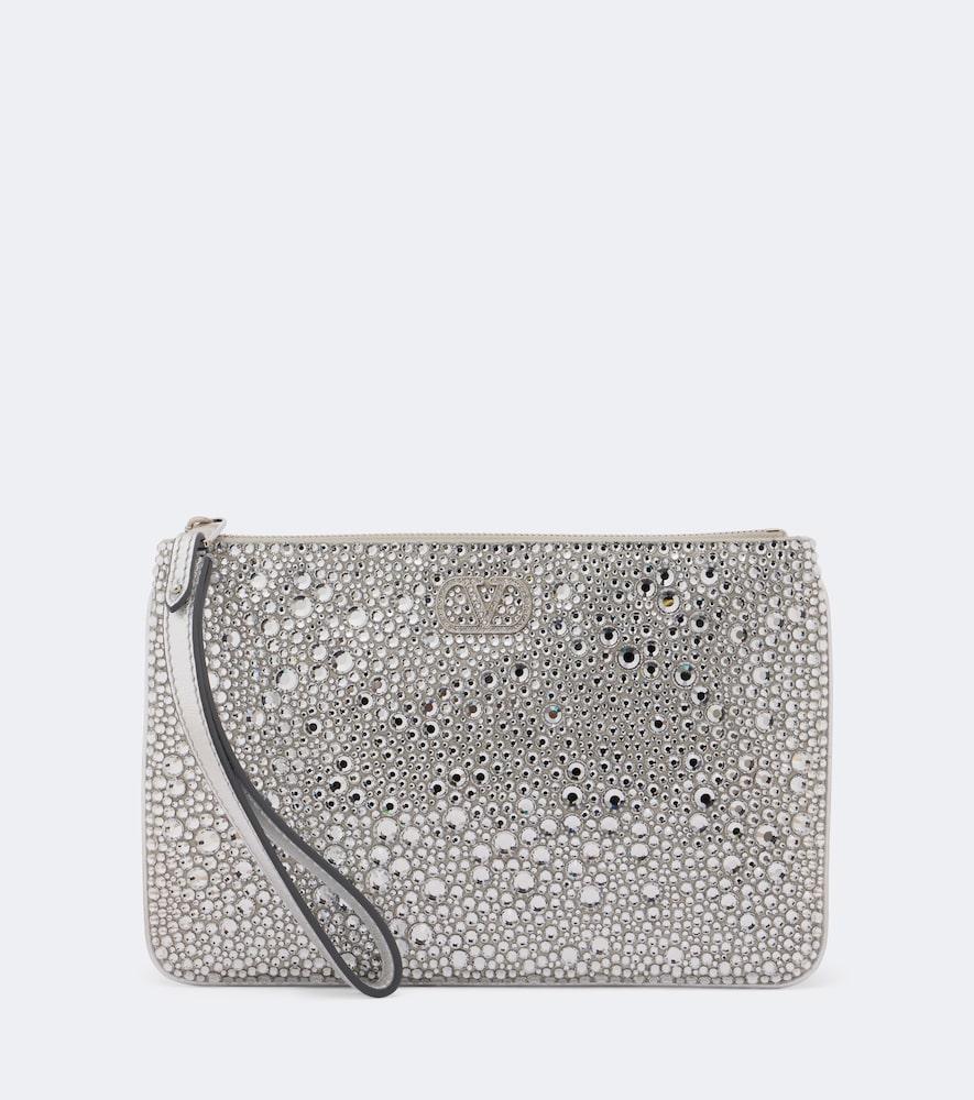 valentino garavani vlogo swarovski-embellished leather pouch