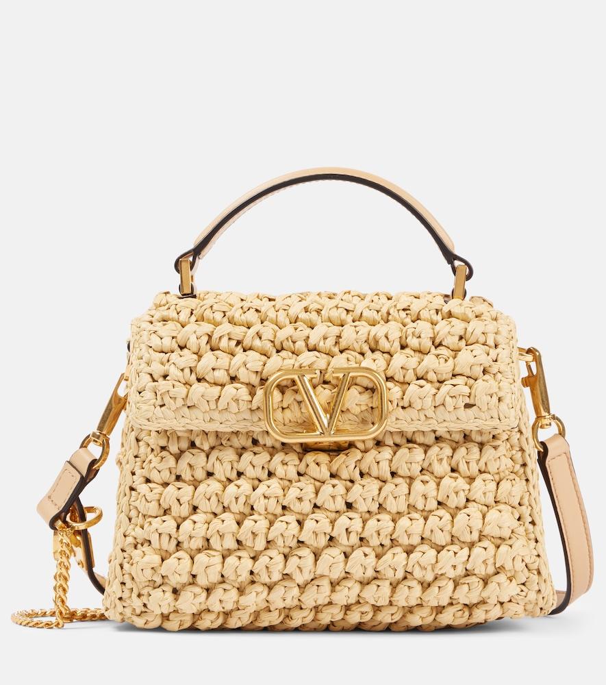 valentino garavani vsling mini raffia-effect tote bag