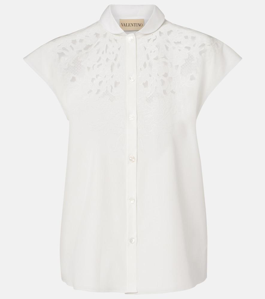 valentino guipure lace-trimmed cotton poplin shirt