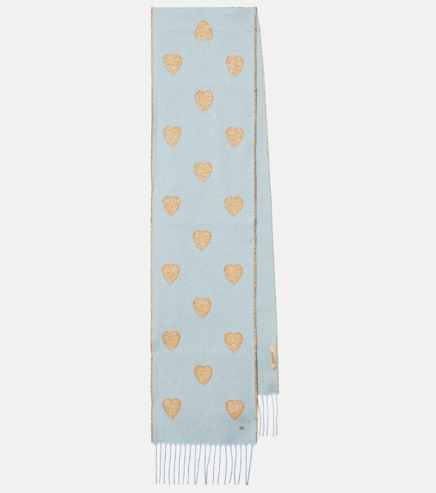 valentino heart fringed wool-blend scarf