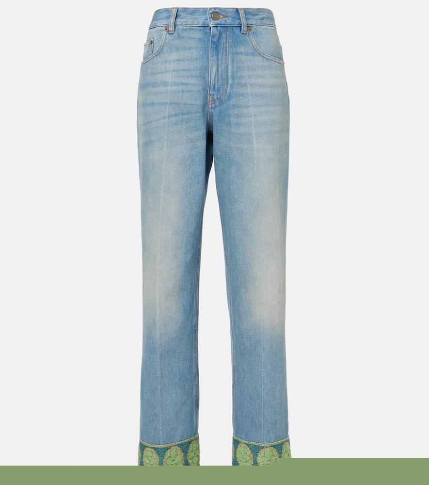 valentino jacquard-trimmed straight jeans