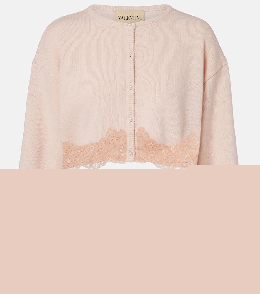valentino lace-trimmed cropped virgin wool cardigan
