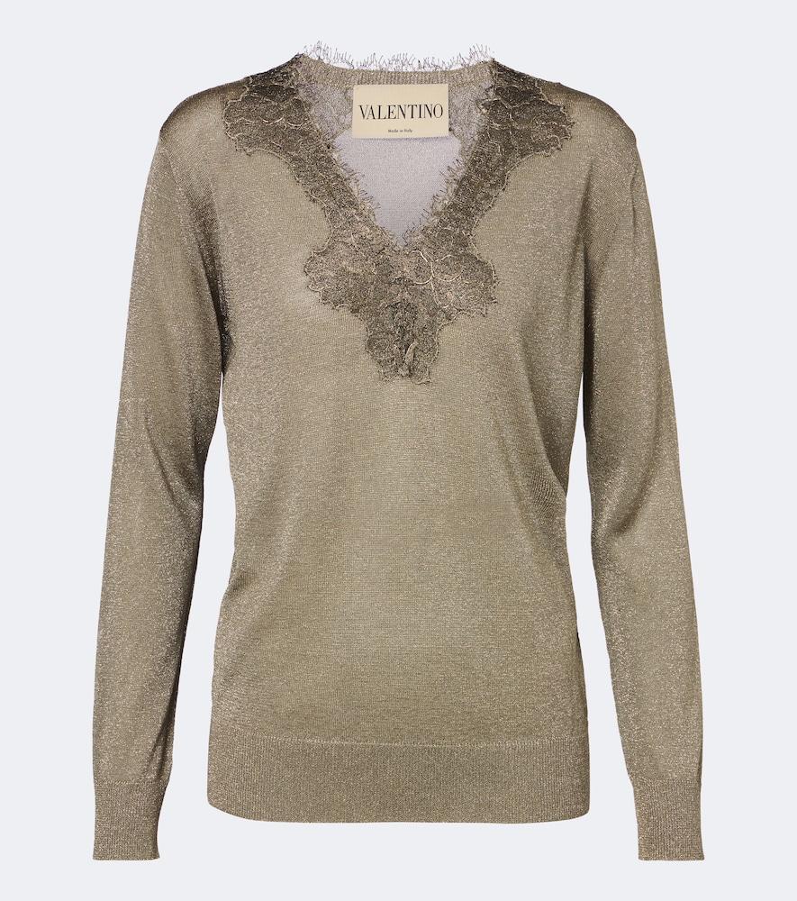 valentino lace-trimmed lamé sweater