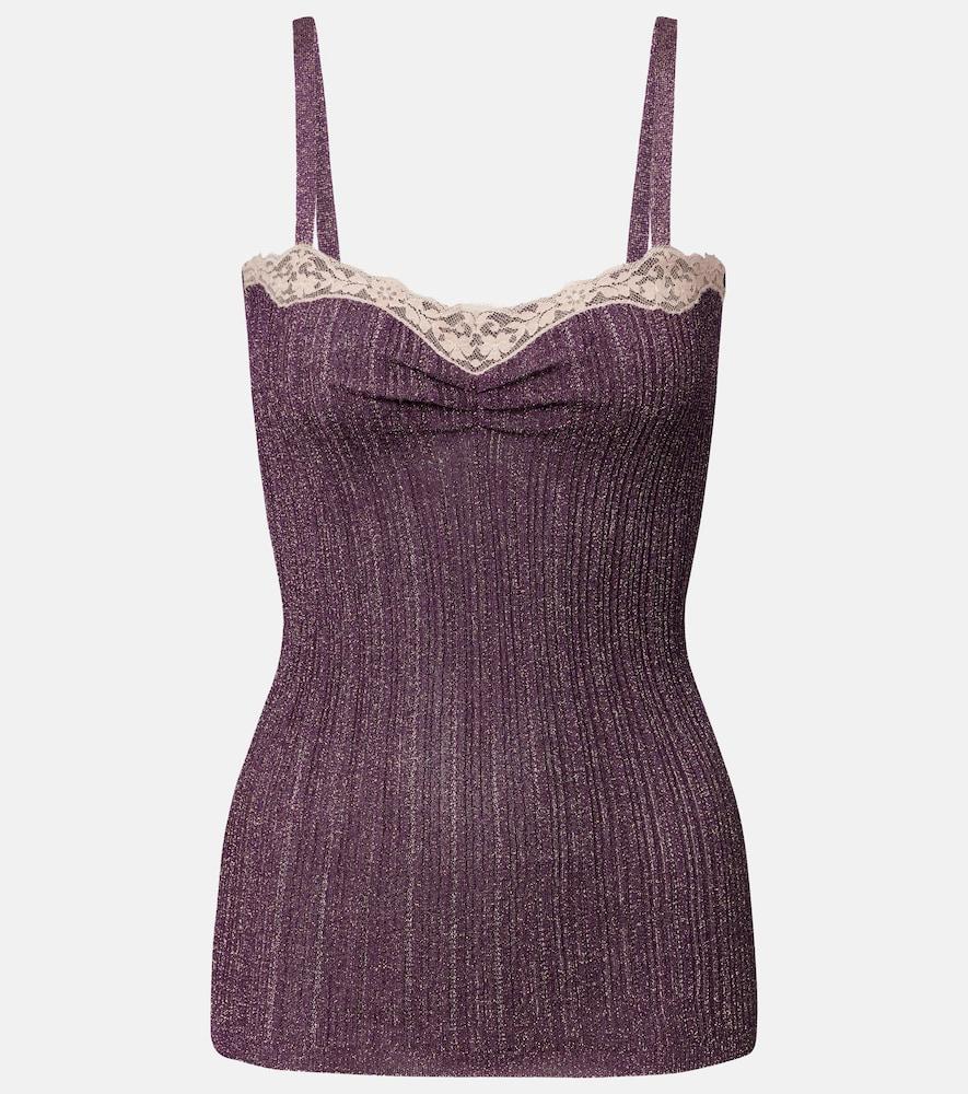 valentino lace-trimmed lamé top