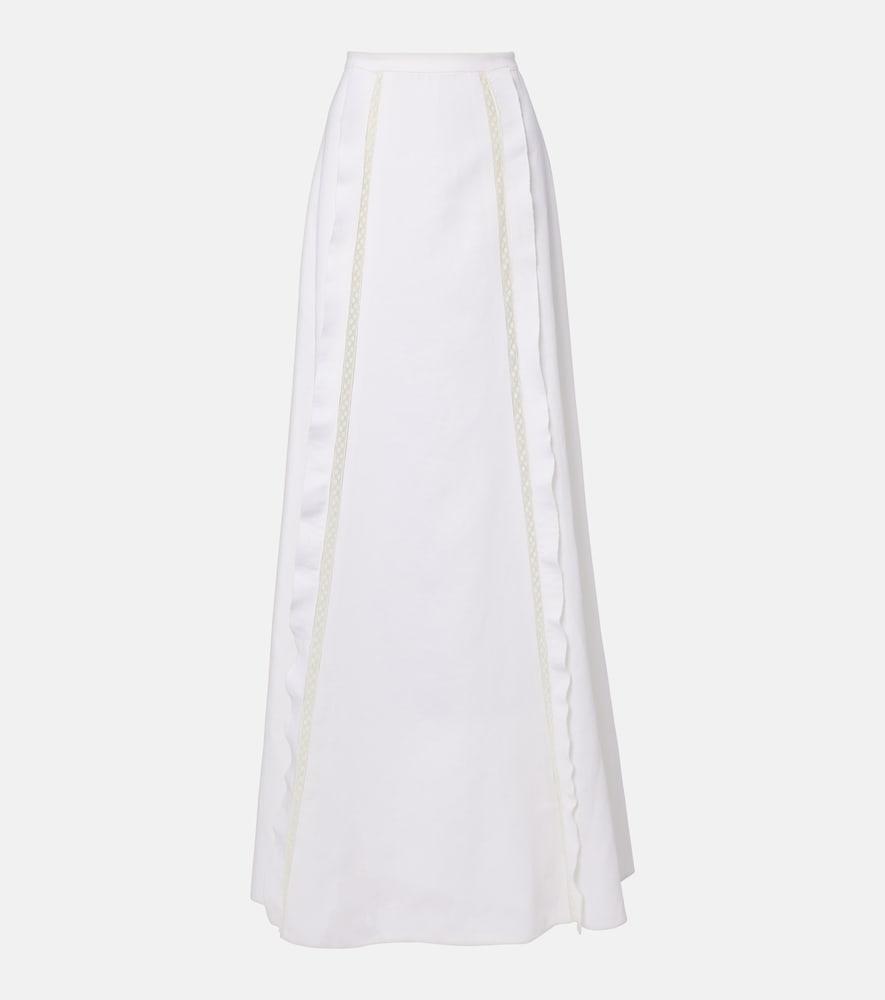 valentino lace-trimmed linen maxi skirt