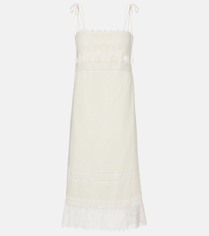valentino lace-trimmed linen midi dress
