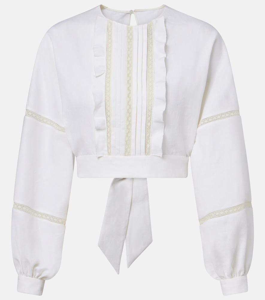 valentino lace-trimmed open-back linen blouse