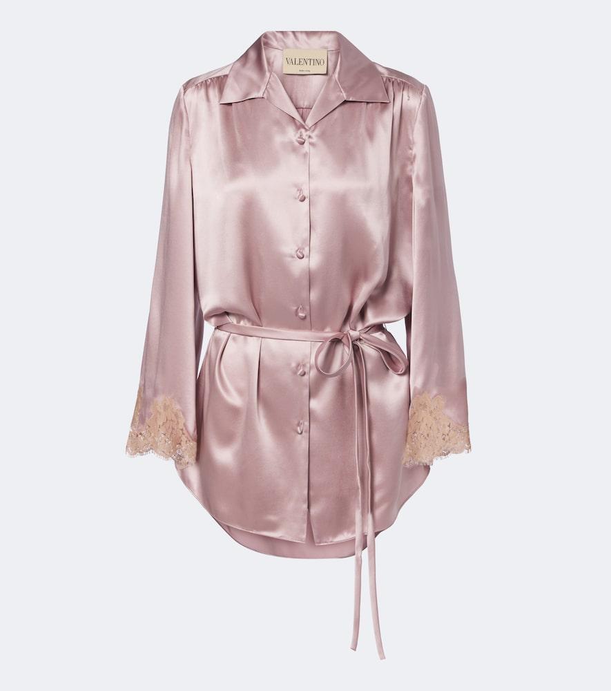 valentino lace-trimmed silk satin shirt