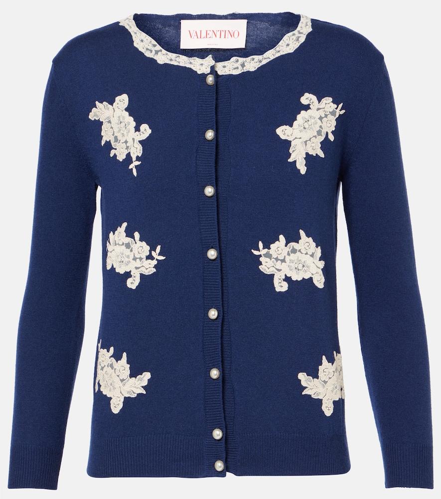 valentino lace-trimmed virgin wool cardigan