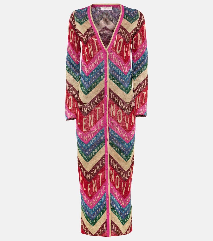valentino logo knitted jacquard midi dress