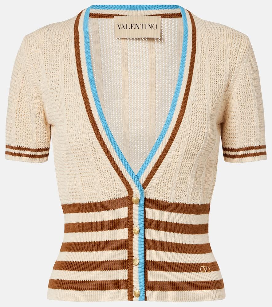 valentino open-knit striped cotton cardigan