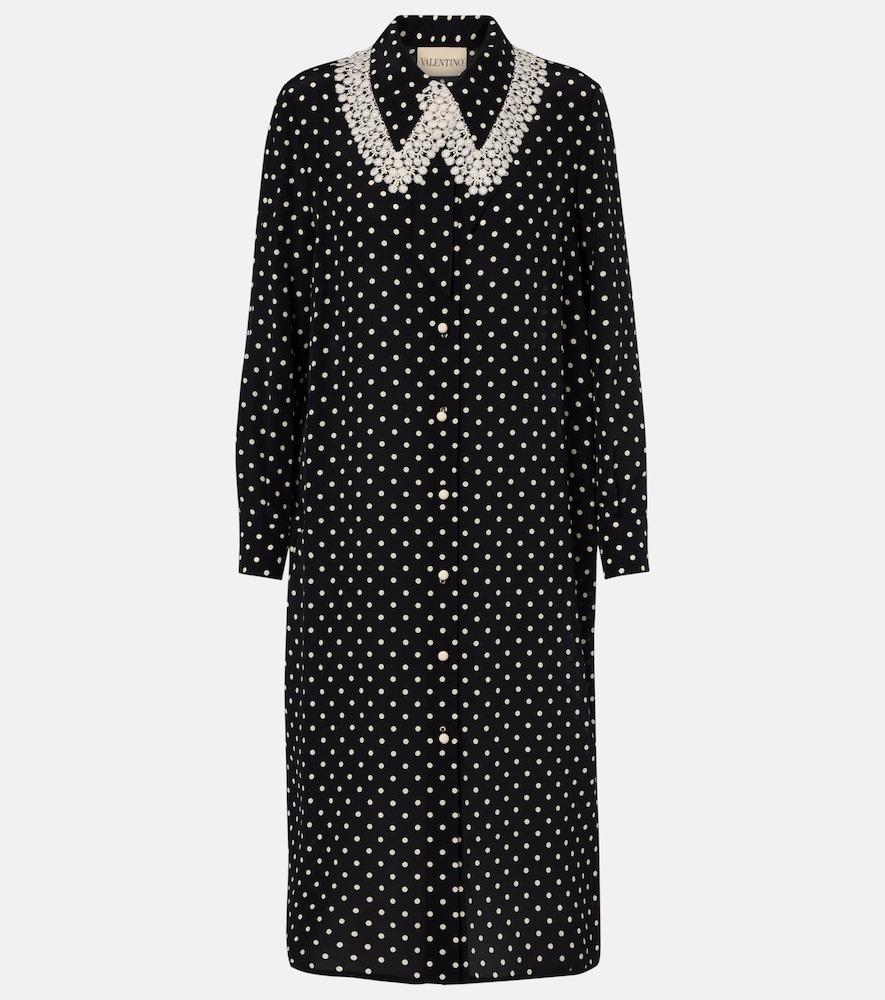 valentino polka-dot lace-trimmed silk shirt dress
