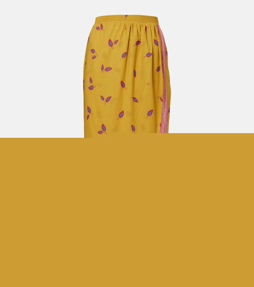 valentino printed cotton midi skirt