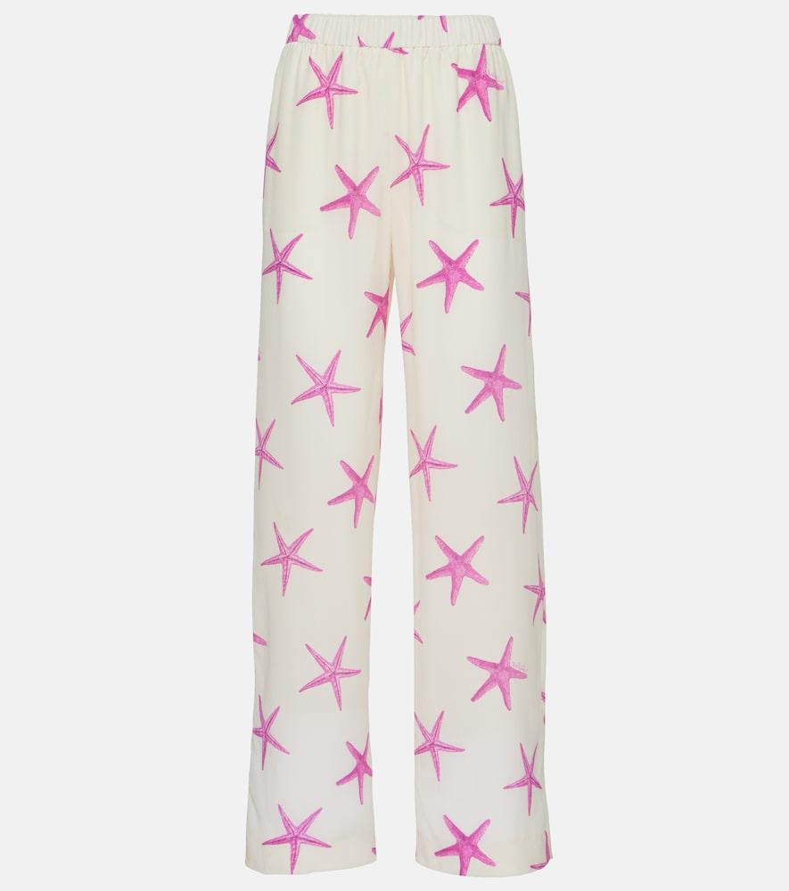 valentino printed high-rise silk wide-leg pants