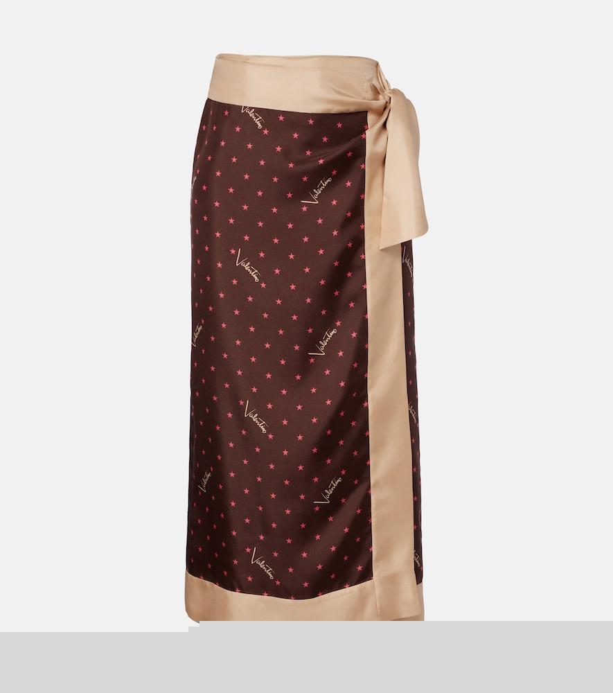 valentino printed silk twill wrap skirt