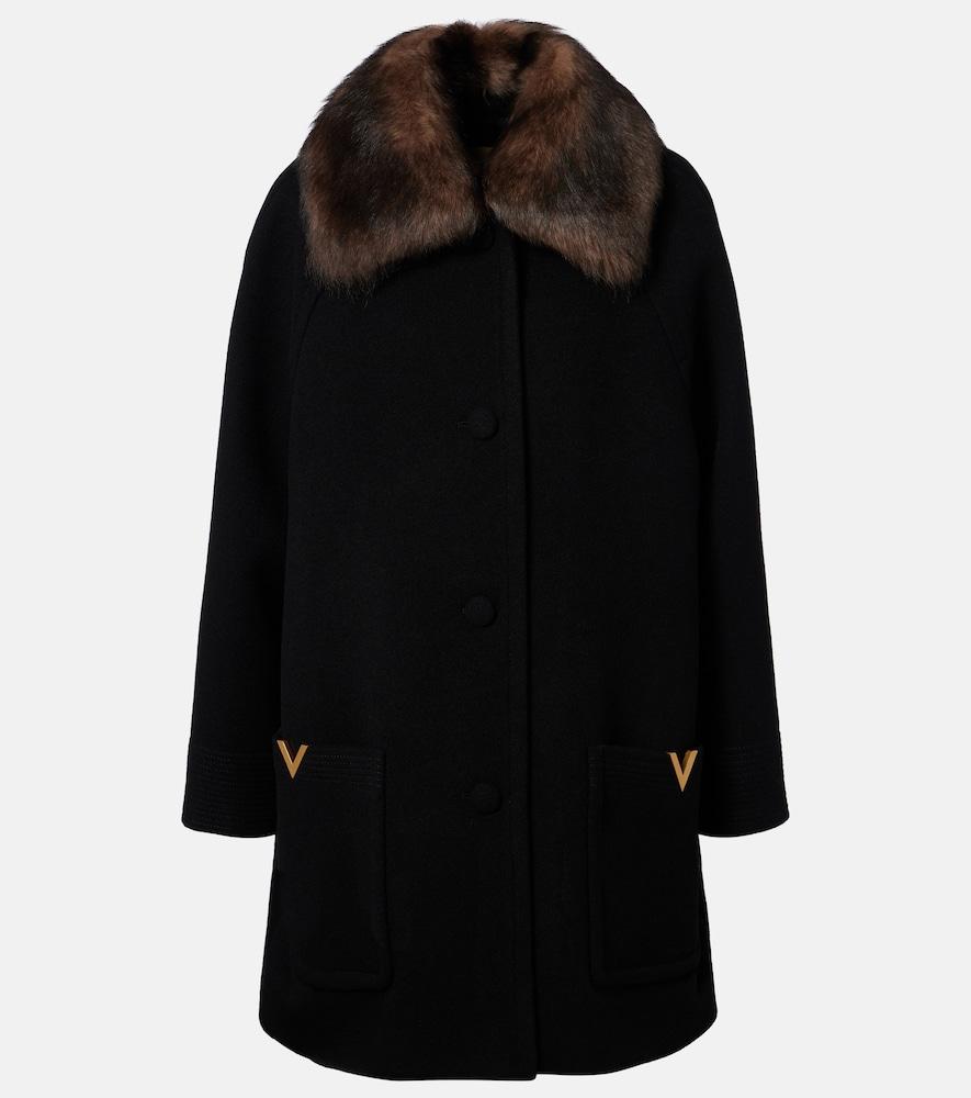 valentino shearling-trimmed virgin wool coat