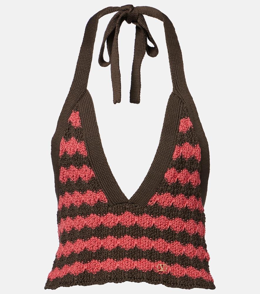 valentino striped knitted cotton crop top