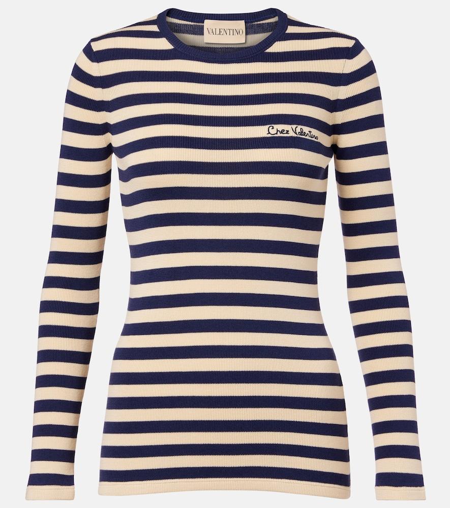 valentino striped ribbed-knit cotton sweater