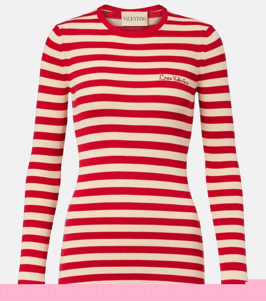 valentino striped ribbed-knit cotton sweater
