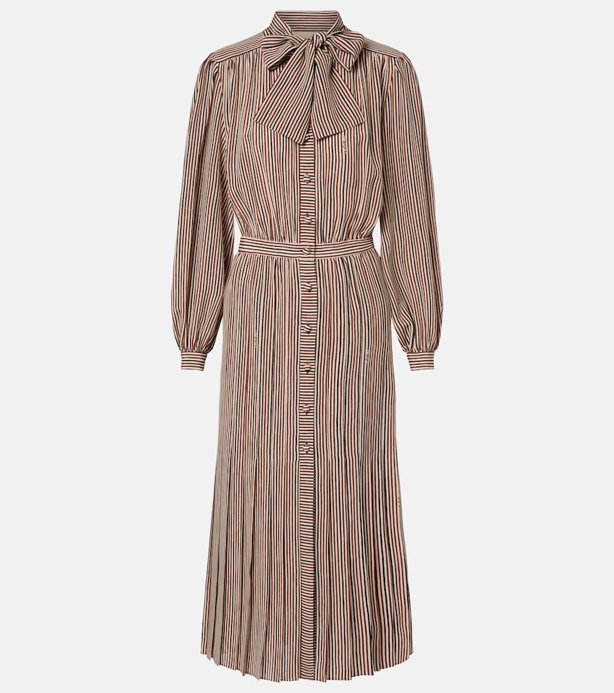 valentino striped tie-neck silk midi dress