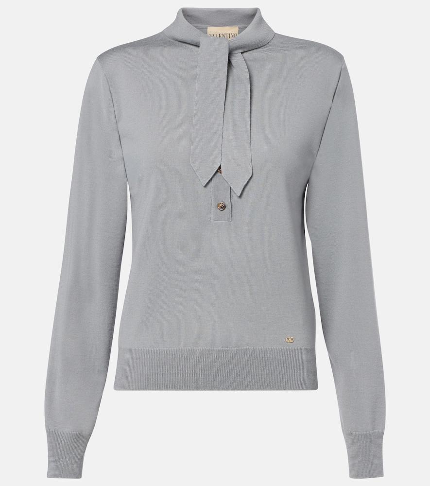valentino tie-neck virgin wool sweater