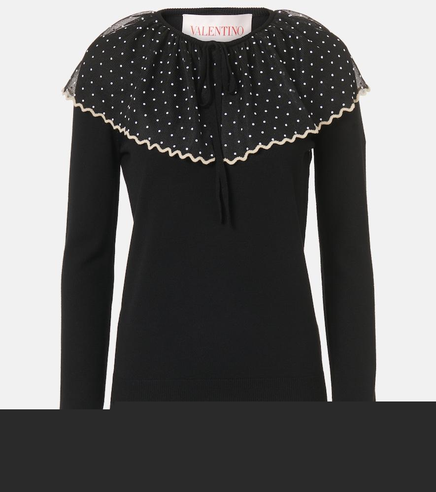 valentino tulle-trimmed wool sweater