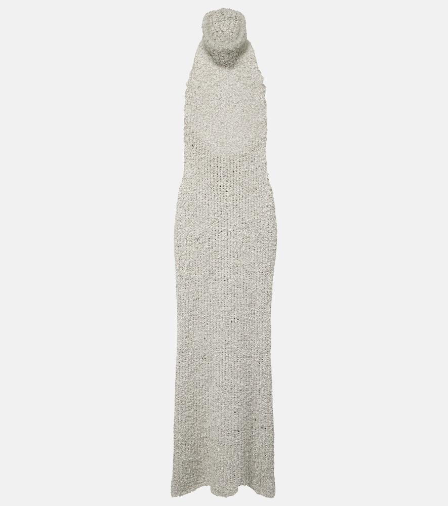 valentino turtleneck silk bouclé maxi dress