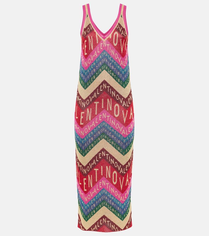 valentino valentino chevron lamé midi dress