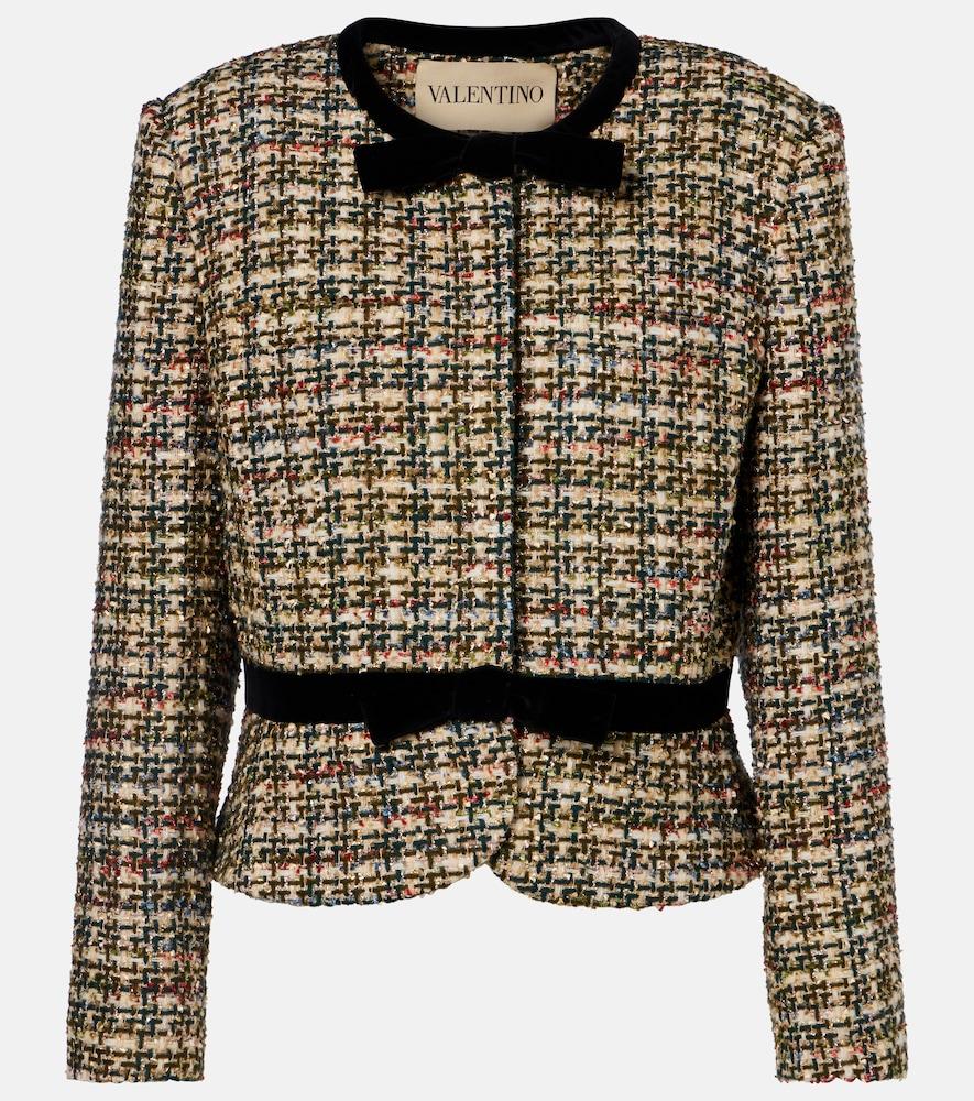 valentino velvet-trimmed lamé tweed jacket