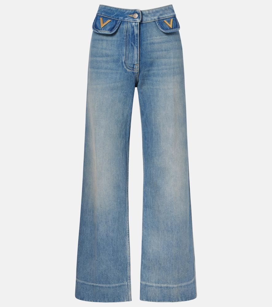 valentino vgold mid-rise wide-leg jeans